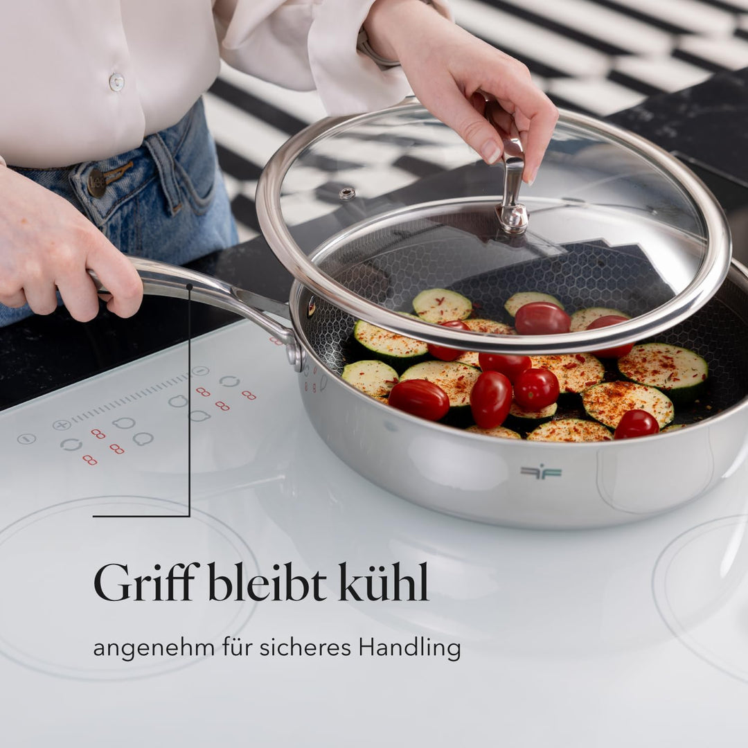 FLORINA Bratpfanne aus Edelstahl Frittierpfanne ARISTO Plus | Pfanne 26 cm - 3,5L | 3-Lagen-Aufbau |