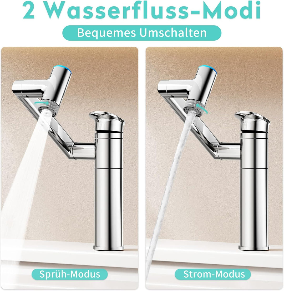 KAIYING 1080° Drehbare Waschtischarmatur mit Temperaturanzeige (Batterielos) (Chrom) &amp; KAIYING Wasse