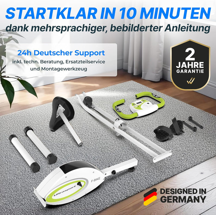 Ultrasport F-Bike, Fahrradtrainer, Heimtrainer, klappbarer Hometrainer, LCD Display, opt. Handpulsse