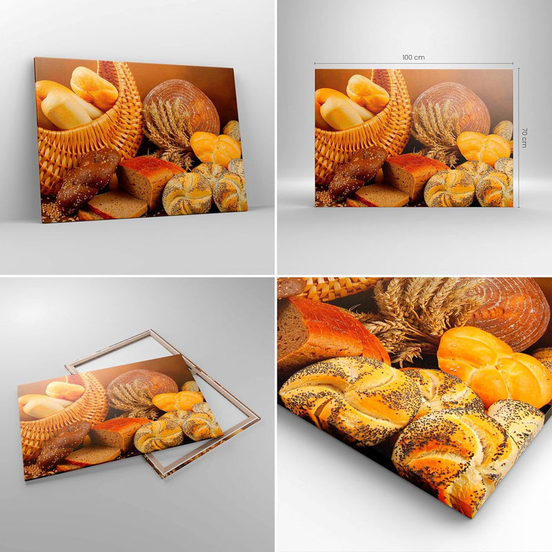 Bilder auf Leinwand 100x70cm Leinwandbild mit Rahmen Bäckerei Brot Essen Gross Wanddeko Bild Schlafz