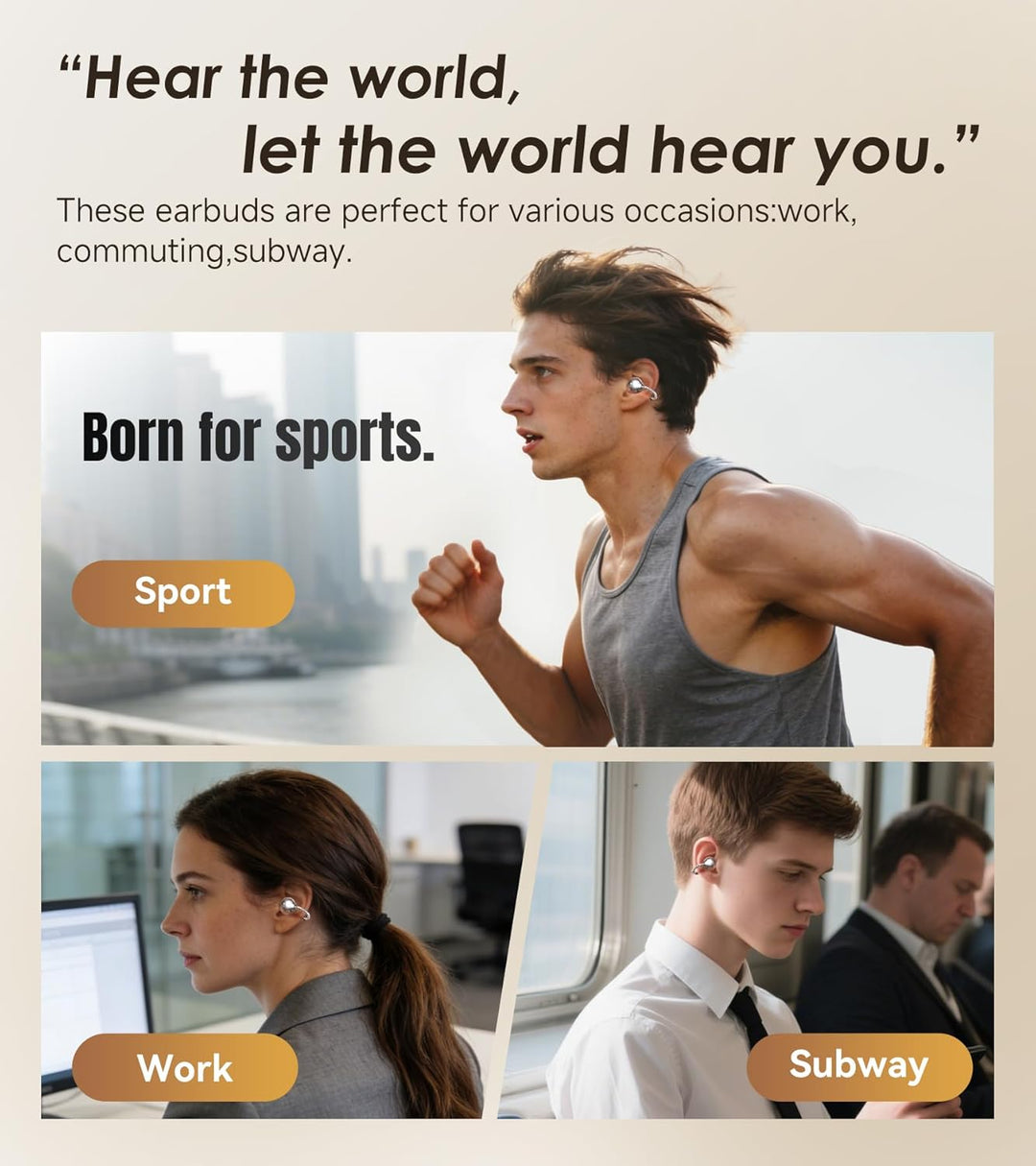 King Lucky Open-Ear Clip-On-Ohrhörer zum Laufen, Bluetooth 6.0 Kabellose Kopfhörer mit Speicherfeder