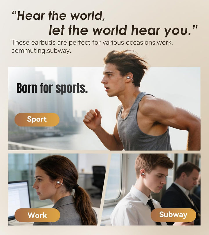 King Lucky Open-Ear Clip-On-Ohrhörer zum Laufen, Bluetooth 6.0 Kabellose Kopfhörer mit Speicherfeder