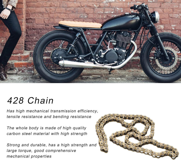 428 Motorrad Antriebskette 104 Glieder Gold Kohlenstoffstahl Motorrad Kette für ATV Motorrad Reparat