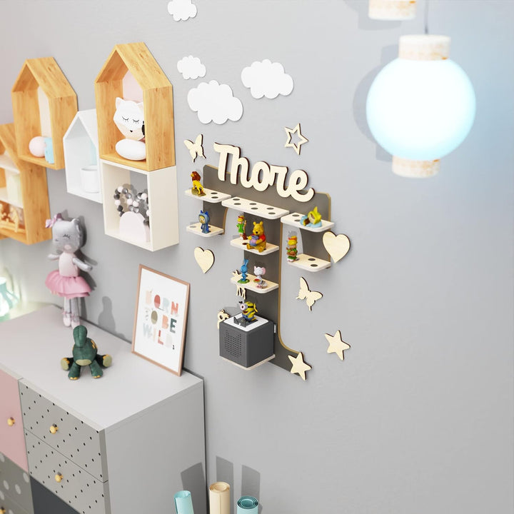 Tonie Regal für Toniebox, Toniebox Regal personalisiert mit Name und Holzsymbolen, Tonie Aufbewahrun