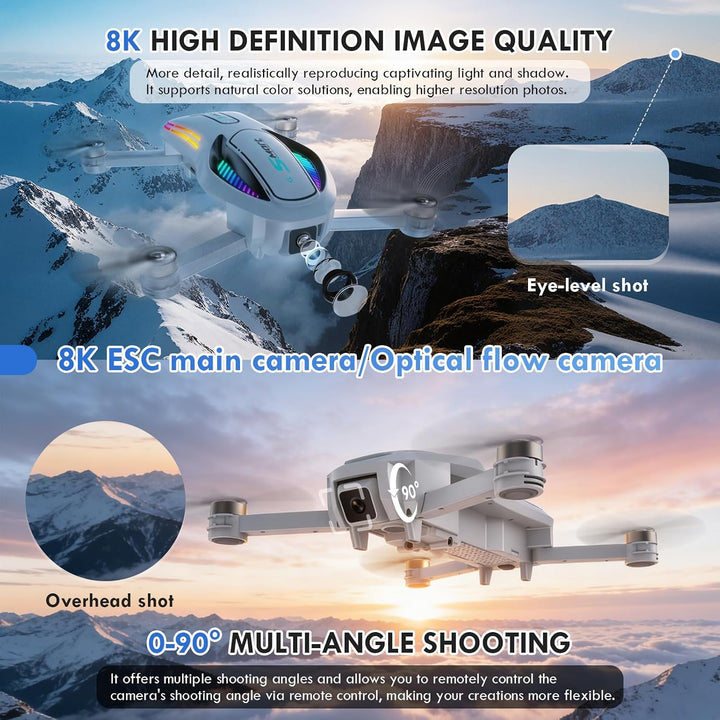 Gerbala Drohne, RC Drohne mit Doppelkameras 8K HD für Kinder, WiFi 30fps Quadcopter für Anfänger, mi