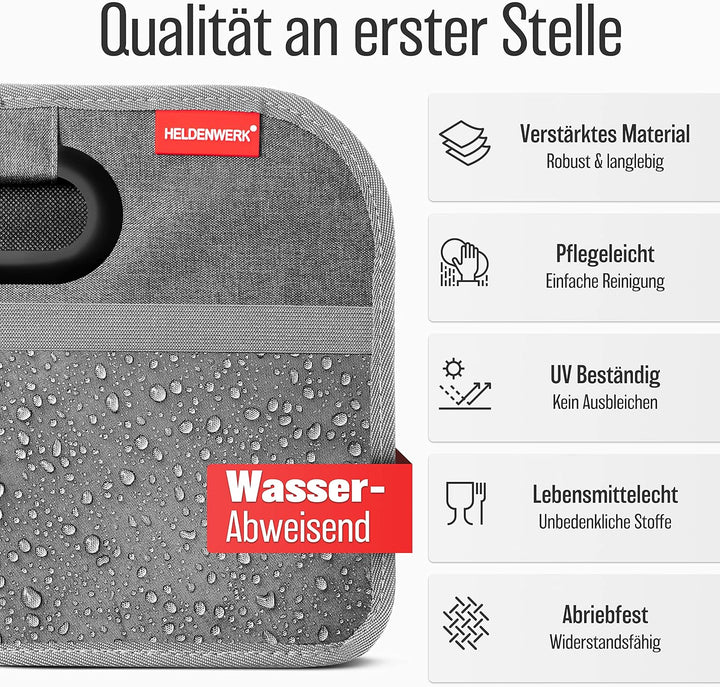 HELDENWERK Kofferraumtasche faltbar mit Anti-Rutsch-Klett - Kofferraum-Organizer, Auto Faltbox, Eink