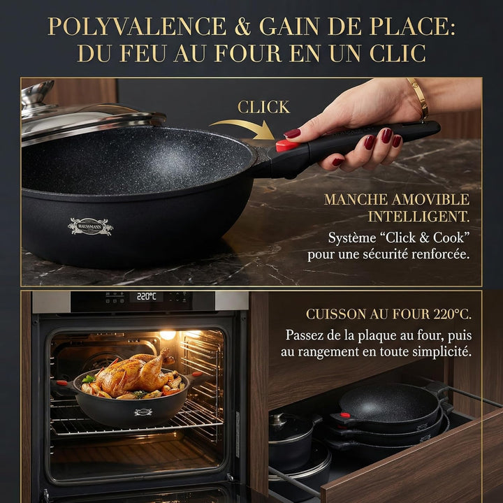 HAUSSMANN heritage – Wok/Sautépfanne 32cm,6,4 L mit Deckel– 5‑schichtige Antihaftbeschichtung (ohne