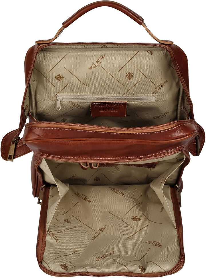 piké Rucksack Echt Leder Damen | Made in Italy, Citybag, Daypack aus Rindleder, Schultertasche mit S