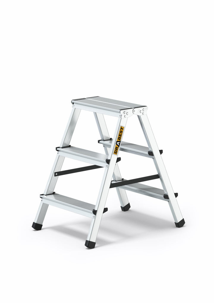Drabest Aluminium Trittleiter Leiter beidseitig begehbar, 2x3 Stufen, 125kg, 2x3 Stufen