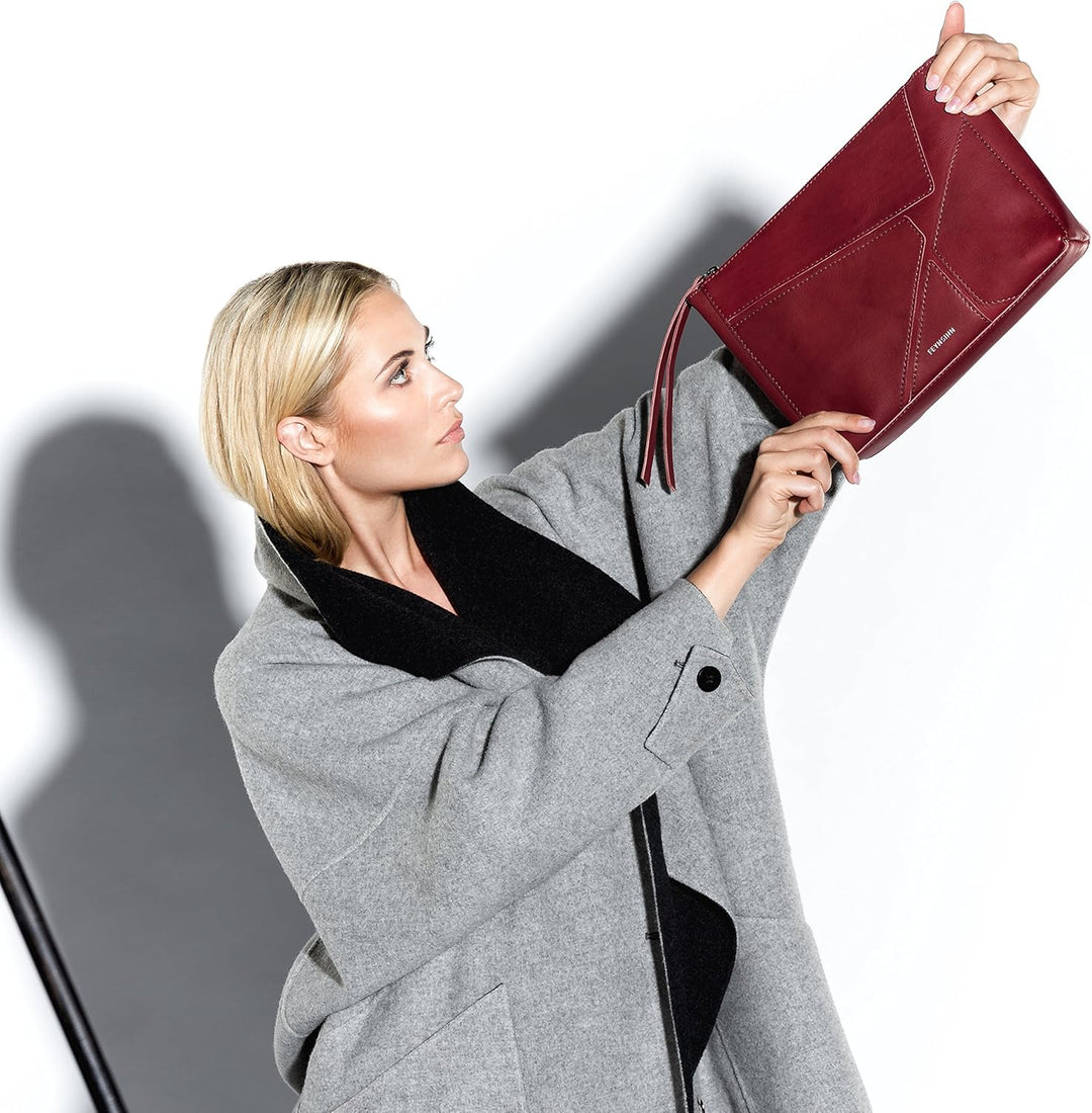 FEYNSINN Clutch mit langem Schultergurt JEMMA PUZZLE aus Premium Leder I Handtasche für Damen I Umhä
