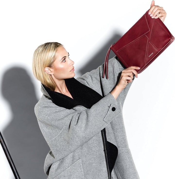 FEYNSINN Clutch mit langem Schultergurt JEMMA PUZZLE aus Premium Leder I Handtasche für Damen I Umhä