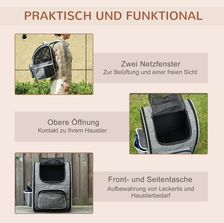 PawHut Hundetrolley mit Rollen Katzenrucksack mit Teleskopgriff Transportbox Transporttasche für Aut