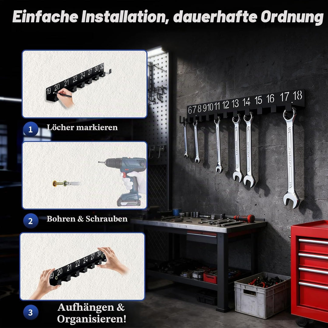 2x Werkzeughalter, Schraubenschlüssel Werkzeugwand mit 21 Haken, Werkzeughalter Wand für 6-32mm Gabe