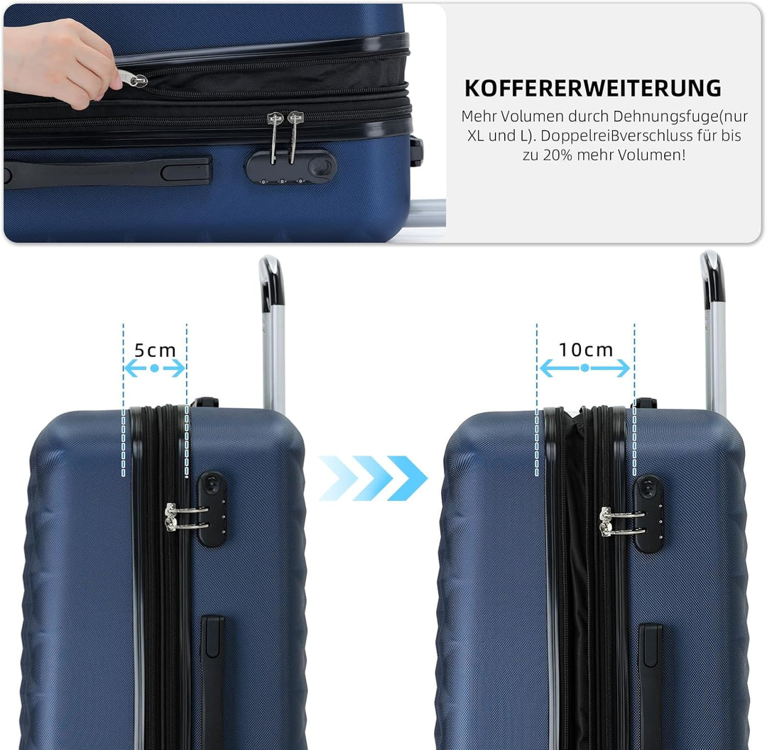 BEIBYE Zwillingsrollen 2066 Hartschale Trolley Koffer Reisekoffer Gepäck M-L-XL-Set (Dunkelblau, XL)