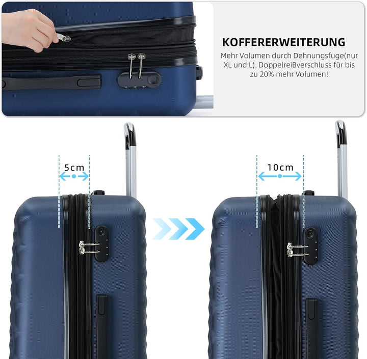 BEIBYE Zwillingsrollen 2066 Hartschale Trolley Koffer Reisekoffer Gepäck M-L-XL-Set (Dunkelblau, L),