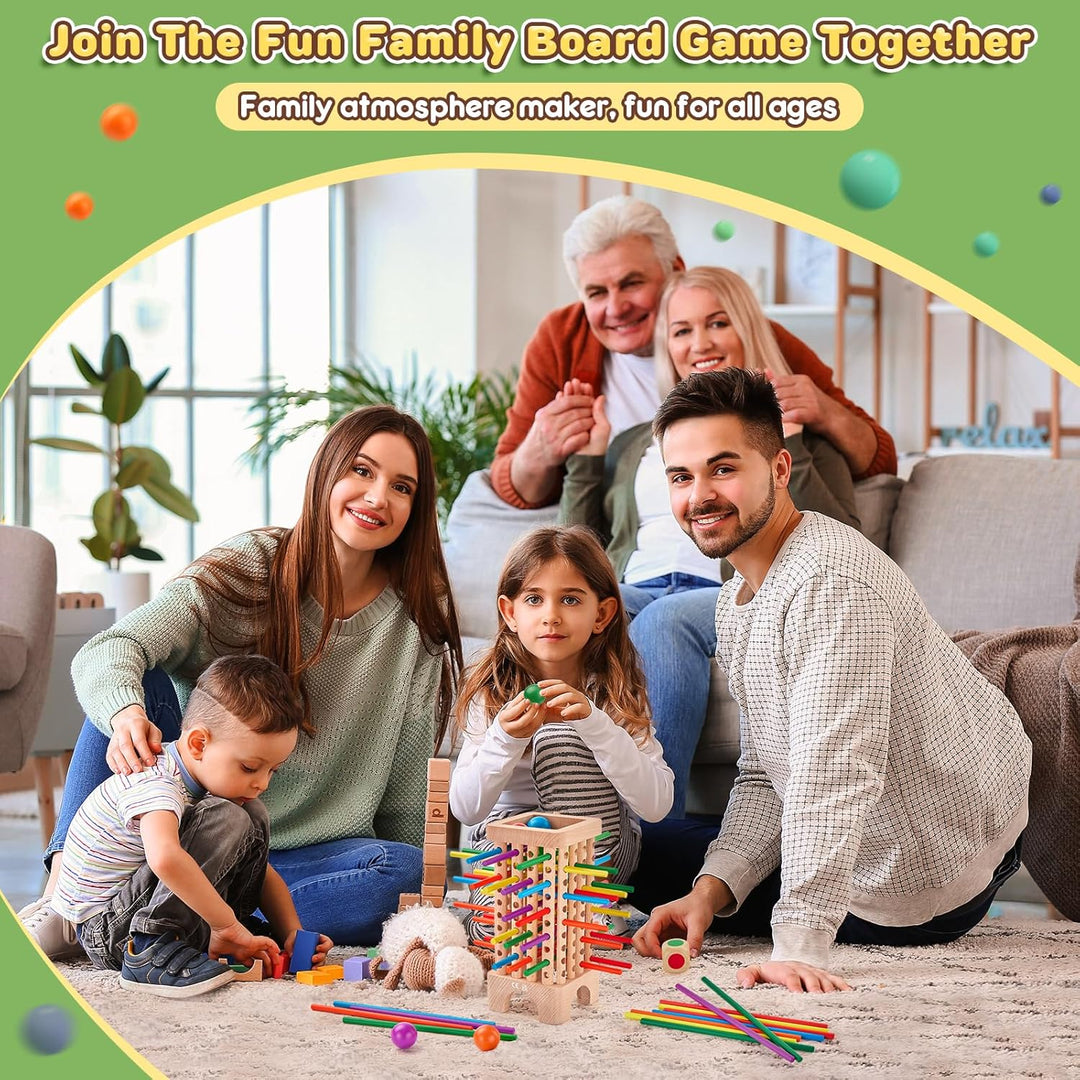 Montessori Spiel Brettspiel aus Holz, Würfelspiel für die Familie, 42 Stück Holzstäbchen Feinmotorik