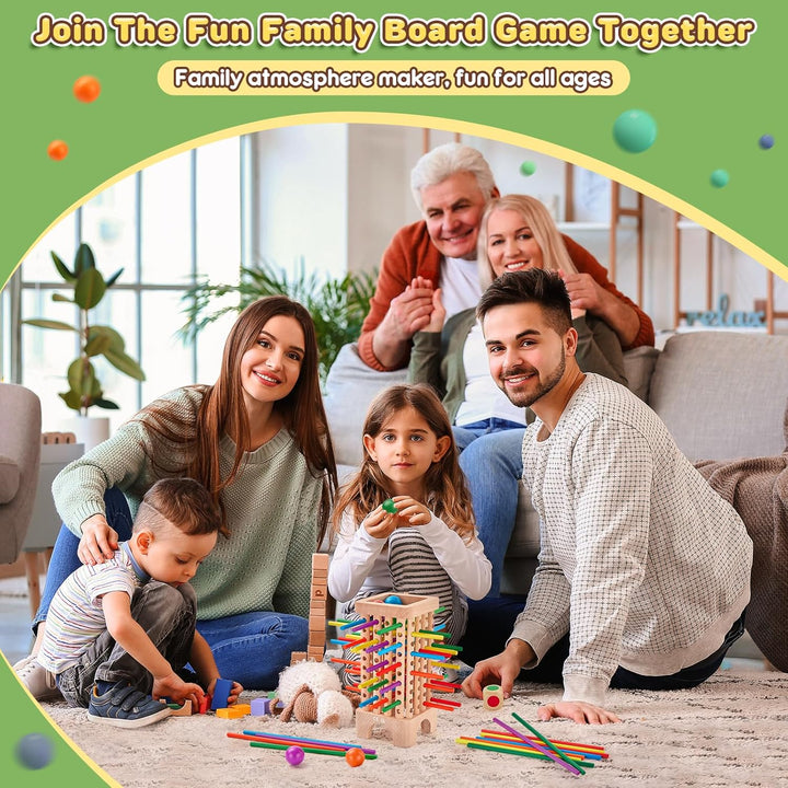 Montessori Spiel Brettspiel aus Holz, Würfelspiel für die Familie, 42 Stück Holzstäbchen Feinmotorik