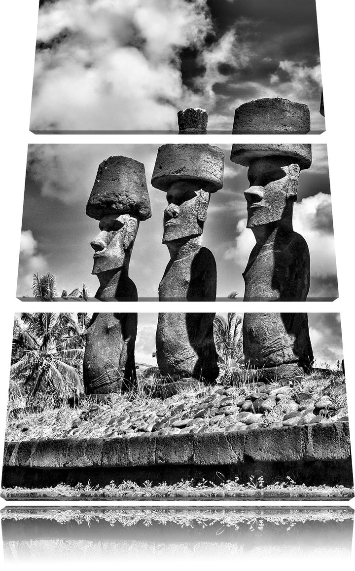 Pixxprint Moai Statuen auf den Osterinseln als Leinwandbild/Grösse: 3 Teilig (120x80 cm) cm/Wandbild