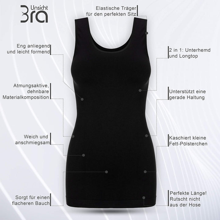 UnsichtBra 3er Pack Shape Damen Unterhemden Longshirt | Basic Wohlfühl Mikrofaser Damen Top ohne Büg