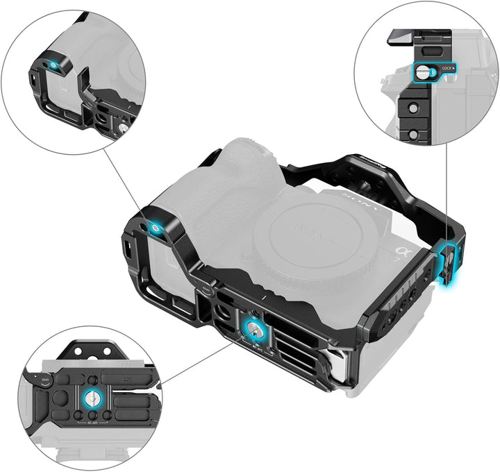 SMALLRIG A7 IV Käfig Cage mit oberem Griff und HDMI-Kabelklemme, Basis Kit für Sony Alpha 7 IV/Alpha