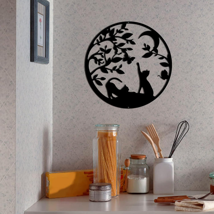 NBEADS Katzen Metall Wandkunst Dekor, schwarze Wandbehang Dekor Silhouette Wandkunst für Zuhause Sch