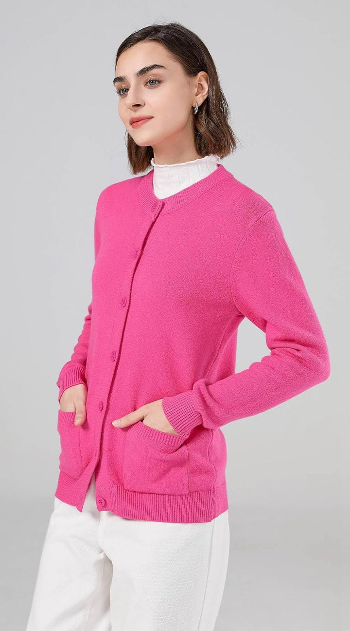 SMILING PINKER Damen Strickjacke Langarm Cardigan Warm Rundhals Strickweste Jacke mit Knopfleiste un