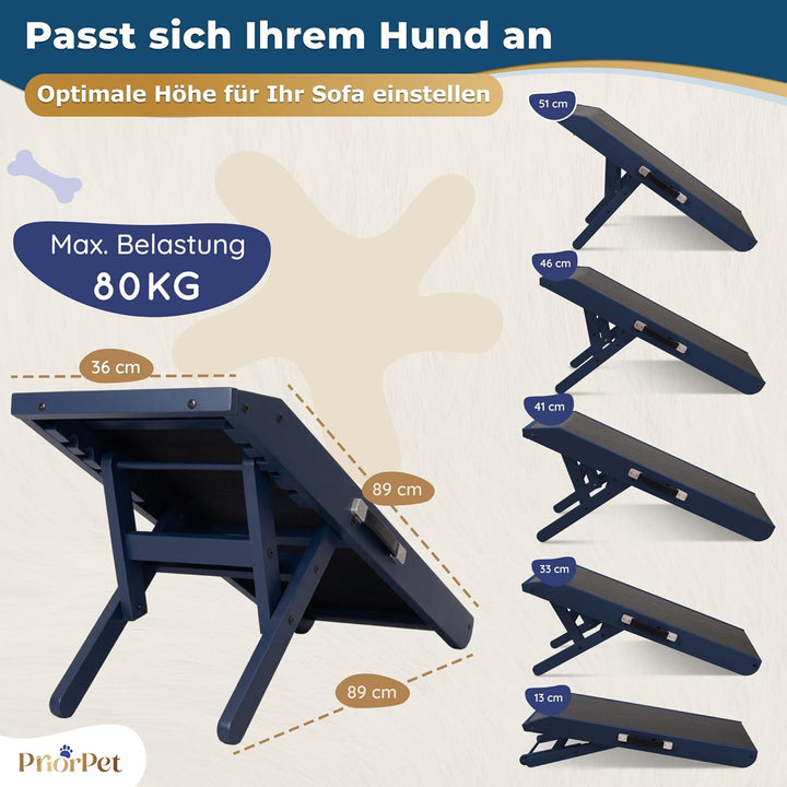 Hunderampe - Hundetreppe für kleine Hunde und grosse Hunde - Für Bett und Sofa - Birkenholz - 5 Edle