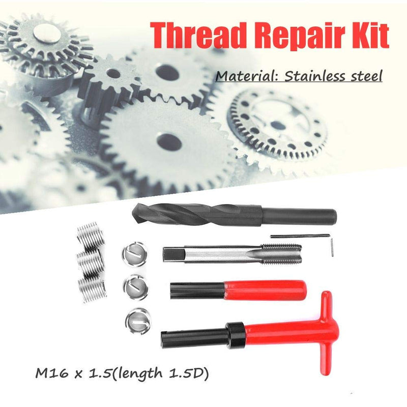 11-tlg. Gewindereparatursatz, M16x1,5, Länge 1,5D, Edelstahl, Spiralbohrer, Schraubenschlüssel, Gewi