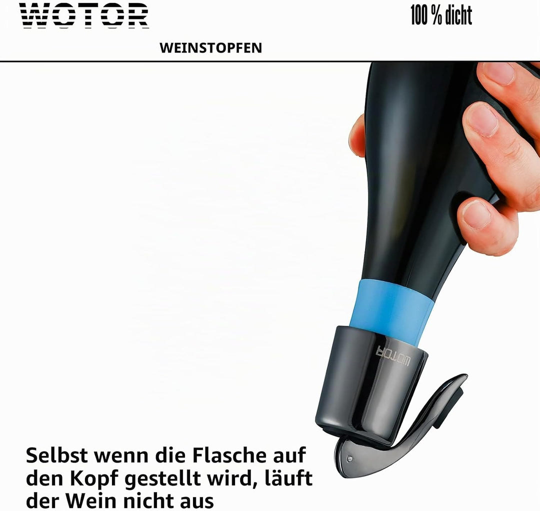 WOTOR Weinverschluss Edelstahl WeinFlaschenverschluss Wiederverwendbar Auslaufsicher hält Wein frisc