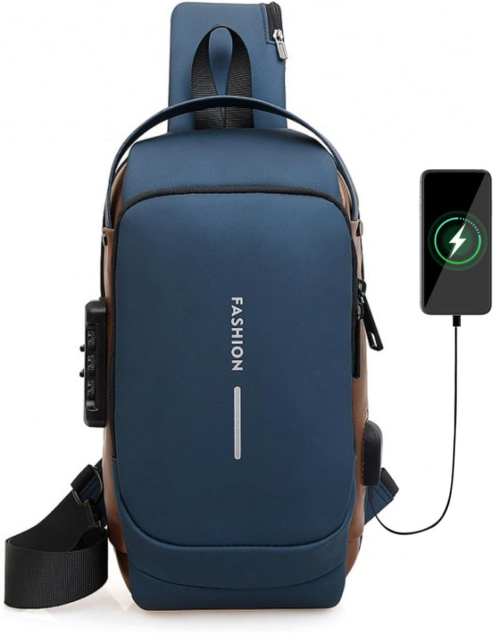 FANDARE Brusttasche Sling Bag Geschäft Schultertasche mit USB-Ladeanschluss Passwortschutz Crossbody