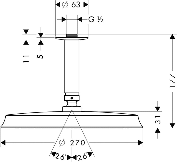 hansgrohe Raindance Classic 240 Air Duschkopf, Kopfbrause für Deckenmontage, Chrom Wandanschluss Chr