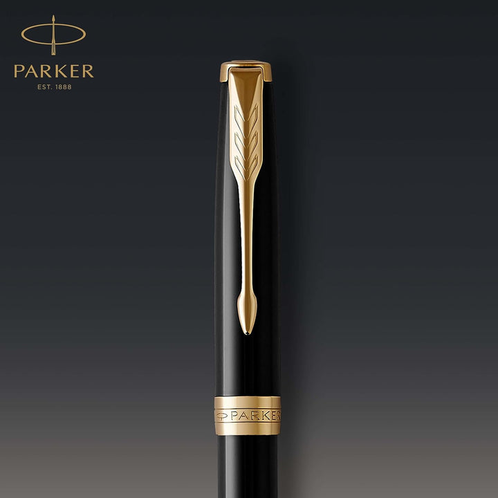 Parker Sonnet Kugelschreiber | Schwarze Lackierung mit Goldzierteilen | Mittlere Spitze | schwarze T
