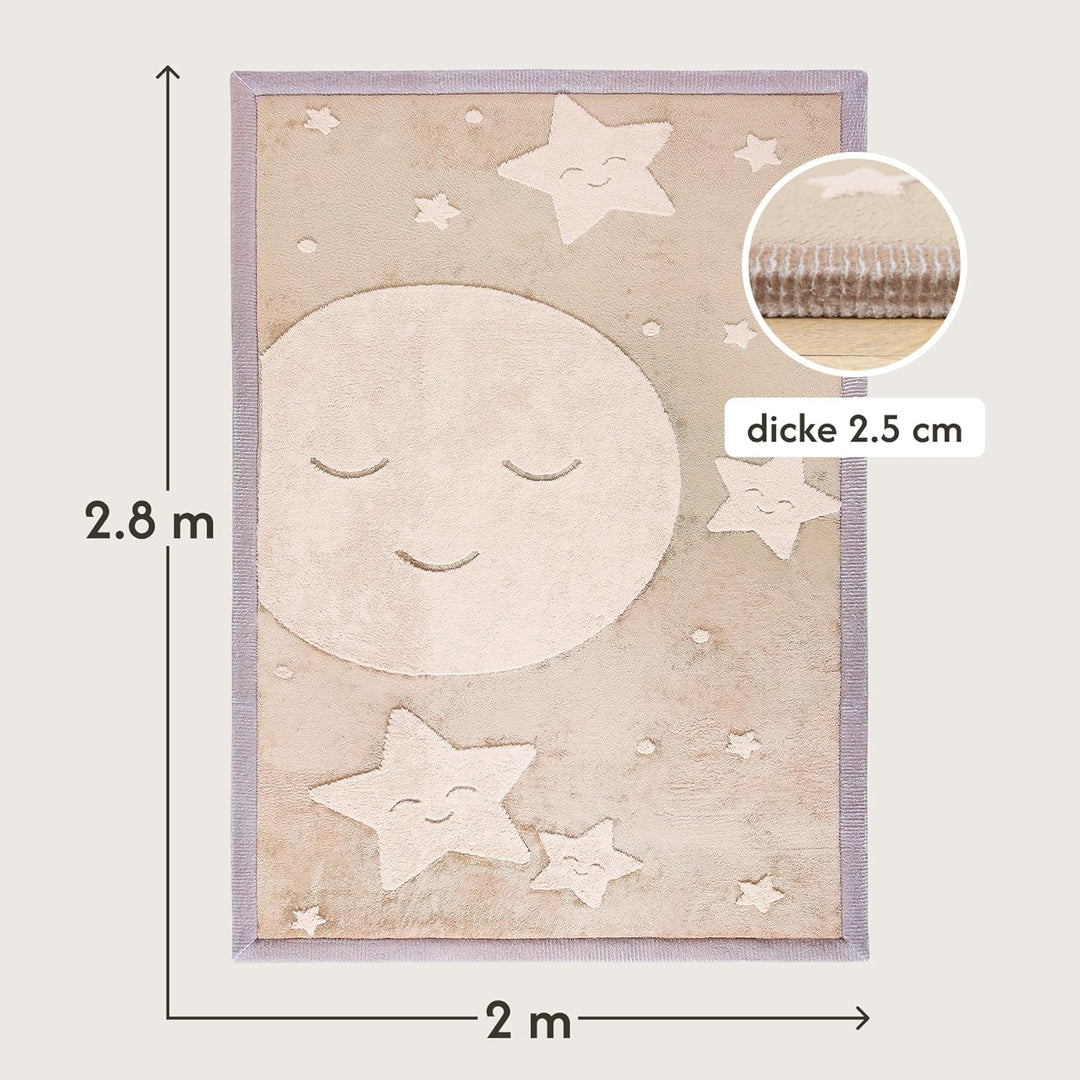 Wolkenweiche Spielmatte Baby 280x200x2,5cm, mond&amp;Sterne, Tatami Matte | Coral Velvet Hochdichter Sch