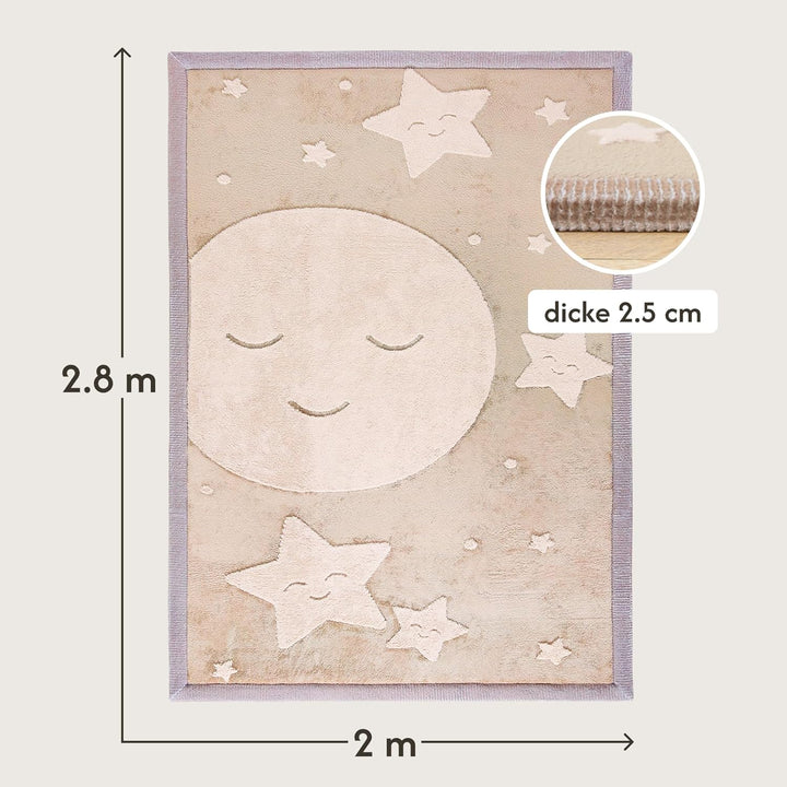Wolkenweiche Spielmatte Baby 280x200x2,5cm, mond&amp;Sterne, Tatami Matte | Coral Velvet Hochdichter Sch