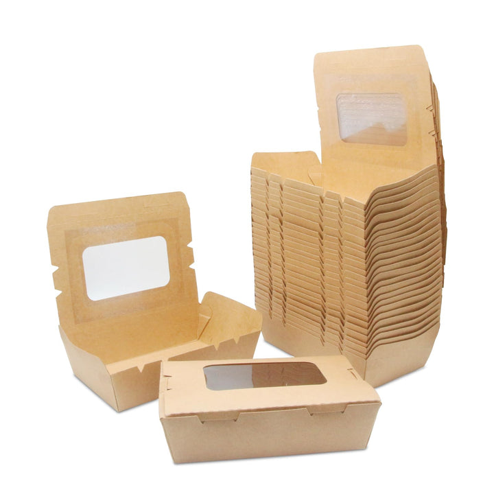 20 Stücke Kraftpapier Lunchbox 700ml/24oz, Kraftkarton Snackboxen, Take Away Box, mit Fenster, Öl un