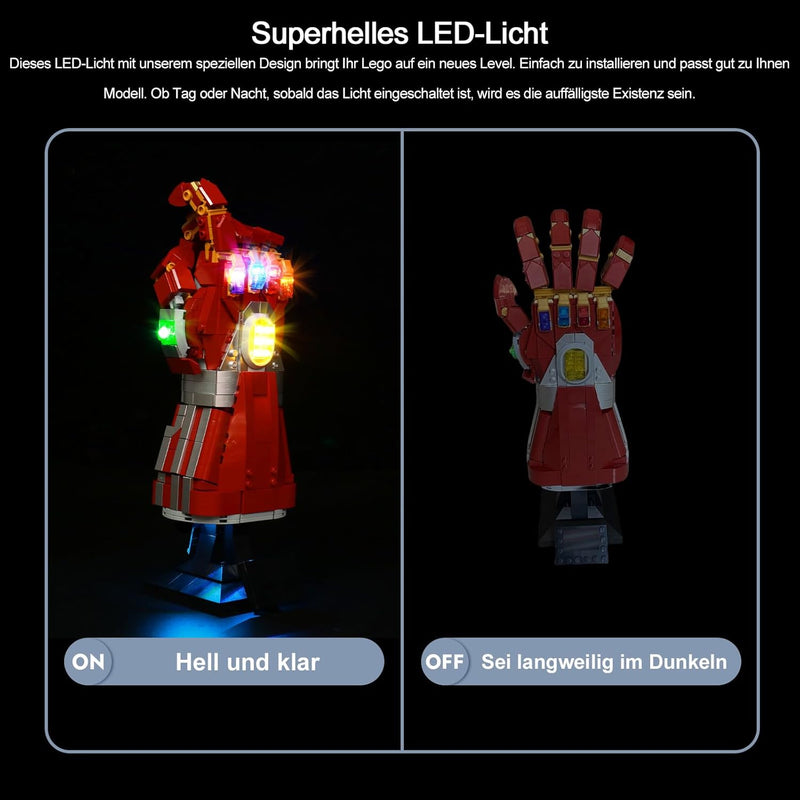 Led Licht Set für Lego Nano Handschuh Bausatz zum Sammeln, RGB-Fernbedienung Led Beleuchtungs Set fü