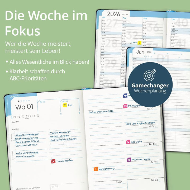 weekview compact note – der clevere Wochenplaner! Personal Organizer mit grossem Notizteil A6+ Leseb