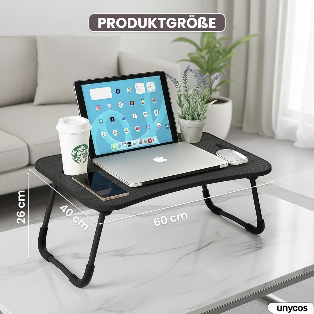 unycos - Klappbarer Laptoptisch, Betttablett, Leseständer, Computertisch, Frühstückstablett, Beistel