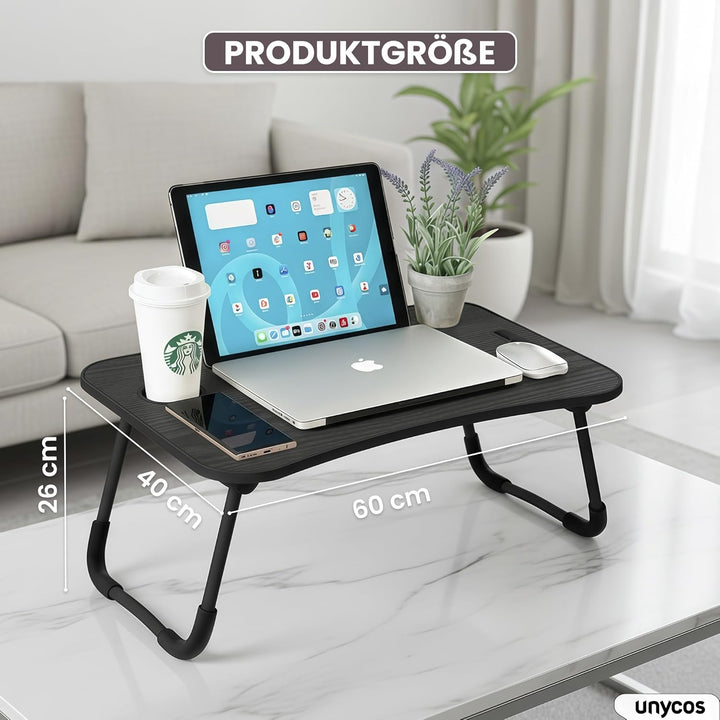 unycos - Klappbarer Laptoptisch, Betttablett, Leseständer, Computertisch, Frühstückstablett, Beistel