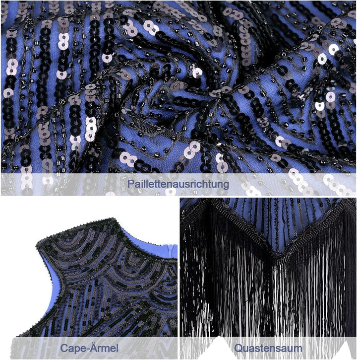 WILDPARTY 20er Jahre Kostüm Damen Charleston Kleid, Flapper Kleid mit Pailletten Perlen Fransen Netz