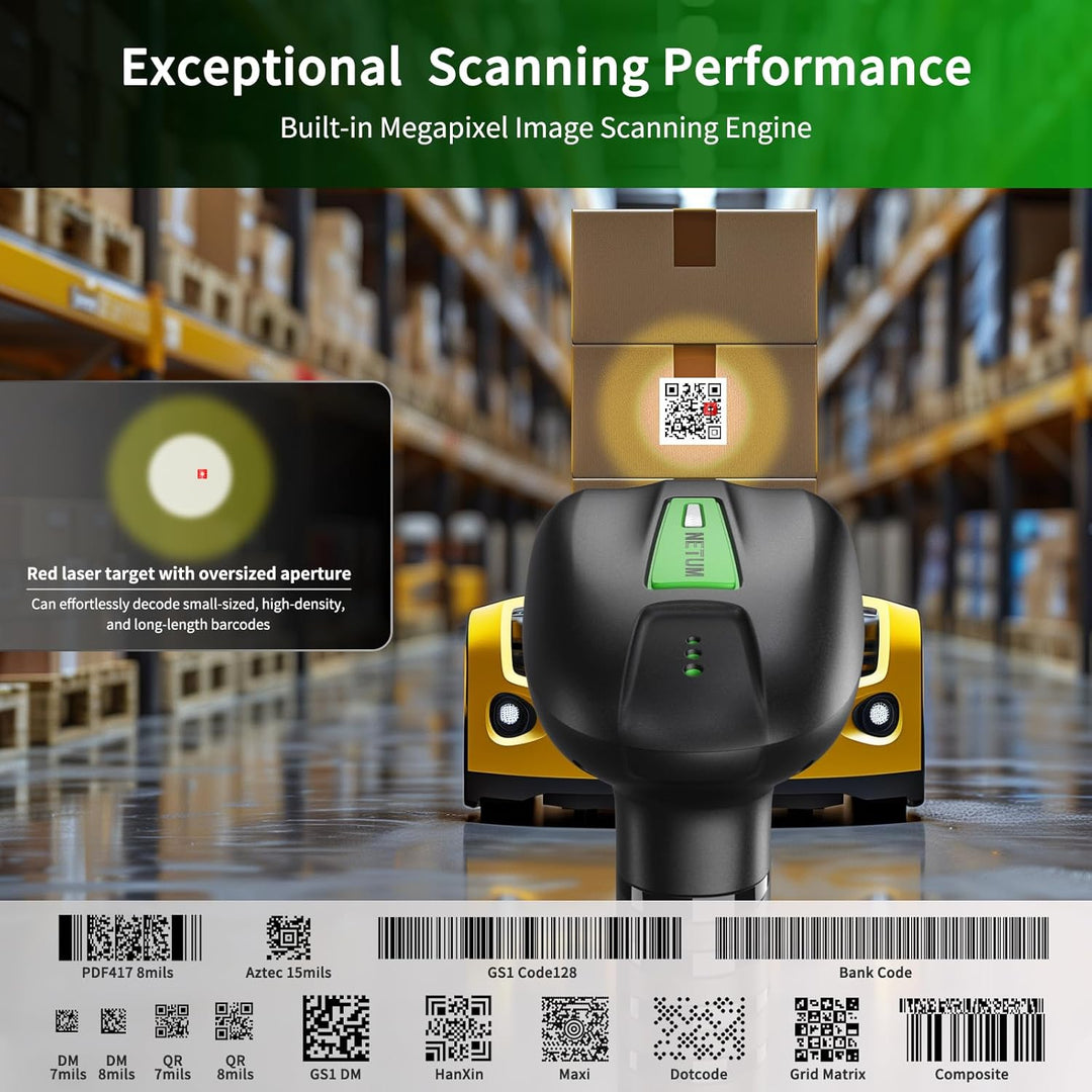 NETUM Industrieller Barcode Scanner 1D 2D Bluetooth mit Ladestation Kabelloser Leser 2600 mAh Akku S
