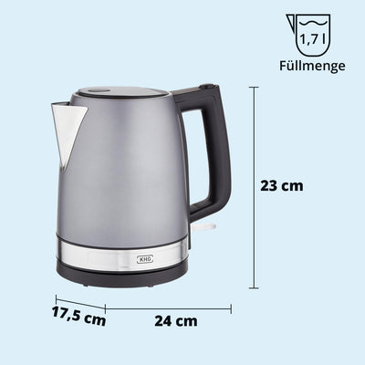 KHG Frühstücksset Wasserkocher & Toaster, Skandi Look Grau Edelstahl, 1,7 Liter & 2 Toast Scheiben,