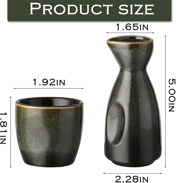 Keramik Sake Satz für Wärmeren Liquor Sake Set 1 Sake-topf mit 4 Sake Becher (Grün Schwarz), Grün Sc