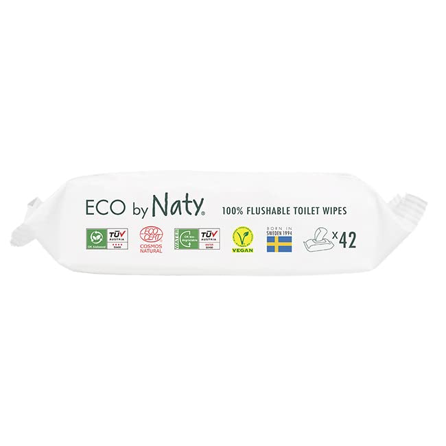 Eco by Naty, Spülbare Feuchttücher, 504 Stück (12 x 42 Tücher), kompostierbare Baby-Feuchttücher auf