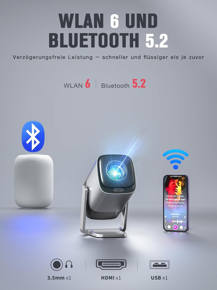 Smart Mini Beamer 4K Kompatibel mit Netflix & Dolby Audio, XuanPad 30000 Lumen Beamer mit TOF Autofo