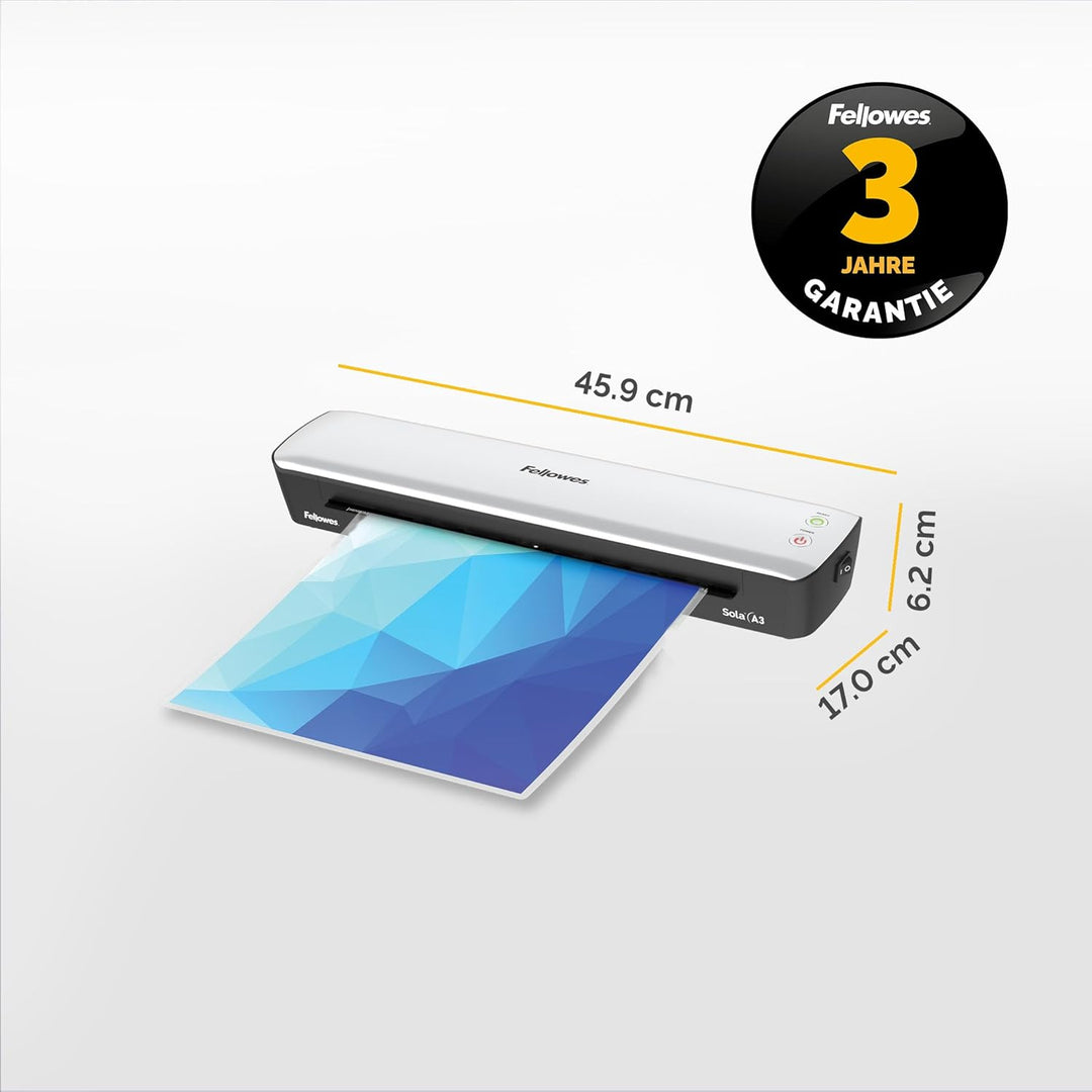 Fellowes Laminiergerät A3 Sola und Laminierfolien A4 Premium Bundle für Zuhause & Homeoffice bis 125