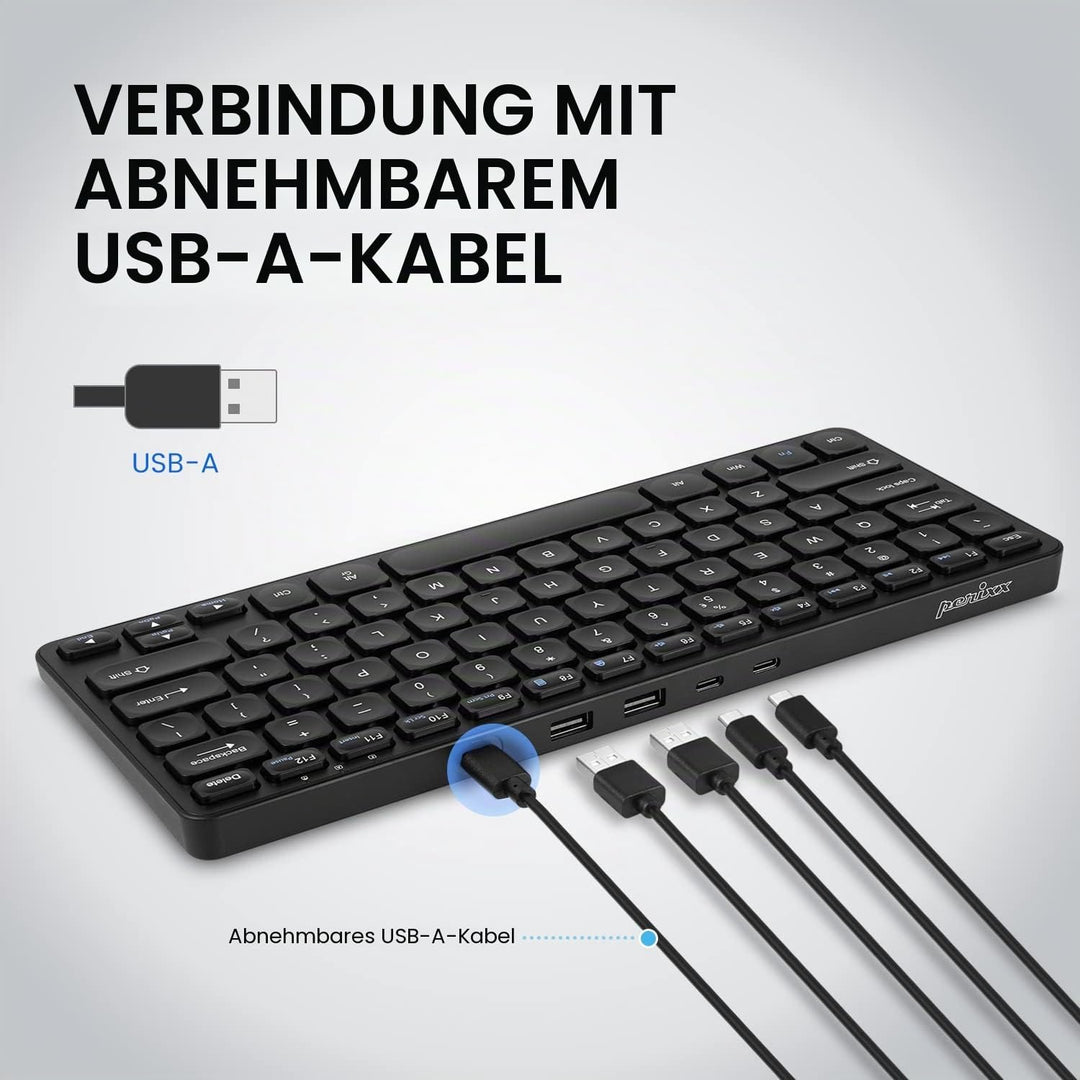 Perixx PERIBOARD-416 Wired Mini USB Keyboard with 4 Hubs - X Type Scissor Keys - Big Print Keys - De