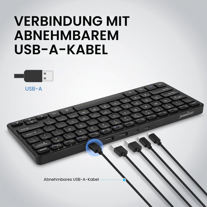 Perixx PERIBOARD-416 Wired Mini USB Keyboard with 4 Hubs - X Type Scissor Keys - Big Print Keys - De