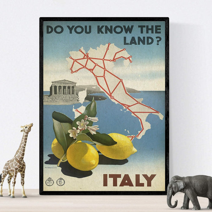 Nacnic Sets Travel Poster, Vater A3 mit Rahmen Italien, A3 mit Rahmen Italien