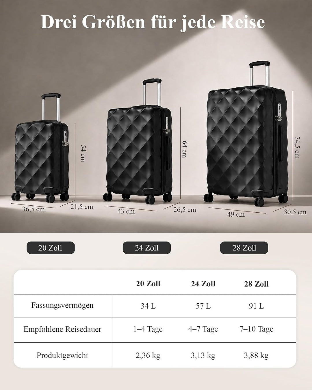 British Traveller Hartschalenkoffer Gross Handgepäck Koffer 73 * 47 * 30cm Reisekoffer Gross Koffer